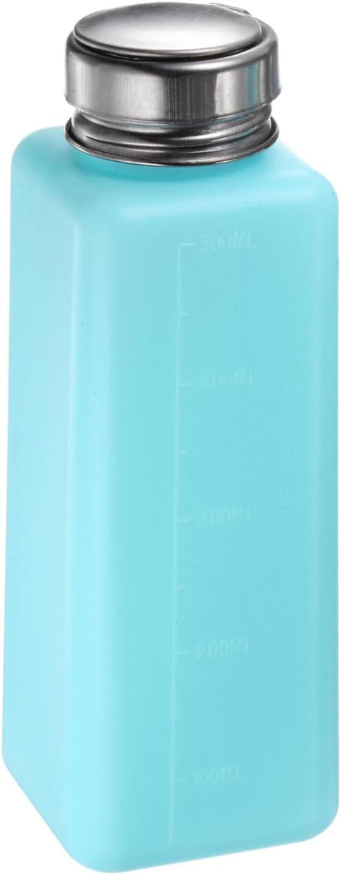 HARFINGTON Solvent Alcohol Dispenser, 500ml Push Down Liquid Dispenser Pump with Sealing Stainless Steel Lid, Blue