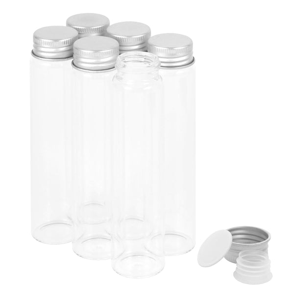 40ml Glass Clear Test Tubes, 6PCS with Screw Caps and Plastic Stoppers, Leak-Proof Flat Test Tubes