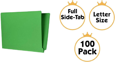 The File King Green File Folder, Full Side Tab, Letter Size, Box of 100, 11-Point Fiber Construction, USA Made