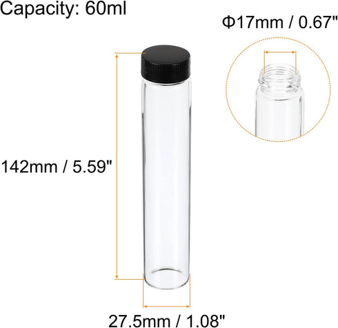 PATIKIL 60mL Reagent Media Bottle, 12 Pack Round Glass Storage Bottles with Plastic Screw Cap