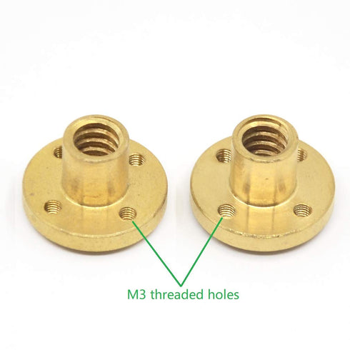 2PCs Lead Screw Brass Nut (Acme Thread, 2mm Pitch, 1 Start) with 4-M3 Holes for 8mm T8 Tr8x2 Lead Screw of 3D Printer Z