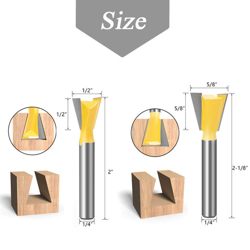 Mesee 6 Pieces Dovetail Router Bits Set, 1/4 Inch Shank Half-Blind & Through Joint Woodworking Tools