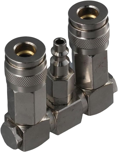 2 Way Air Hose Splitter: 3 in 1 Quick Connect Swivel 360 Air Connector for Pneumatic Tools