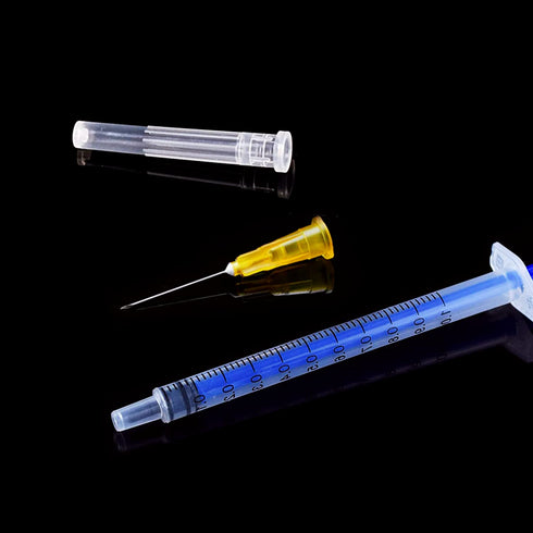 100 Pack 1ml 25Ga Plastic Syringe with Measurement for Scientific Labs, Disposable Individually Wrapped