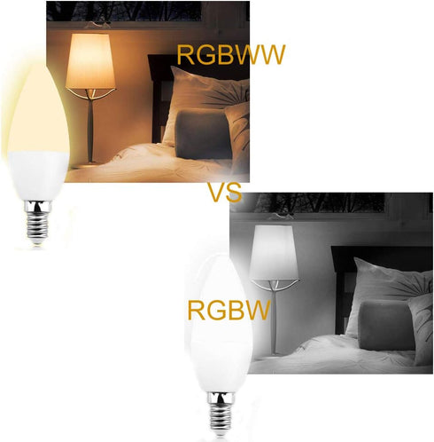 E12 3W 250Lm Dimmable Bulb, (4600k 6500k) (2 Pack) tento Lighting Candelabra Base, Bullet Top Multi-Colored Remote