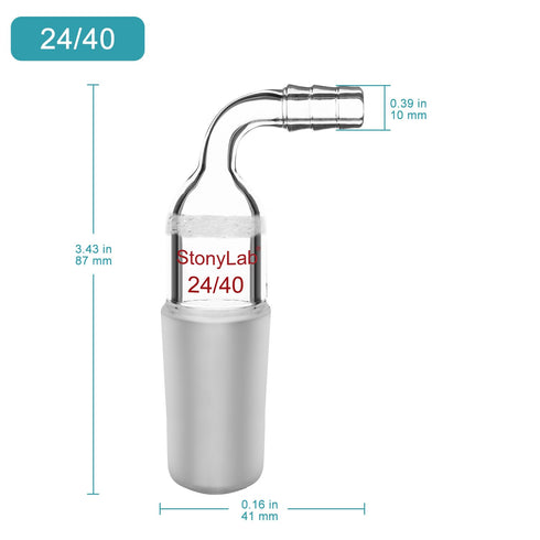 stonylab Bent Glass Vacuum Adapter, Borosilicate Glass with G1 Sintered Disc, 24/40 Joint, 10 mm Hose Connection