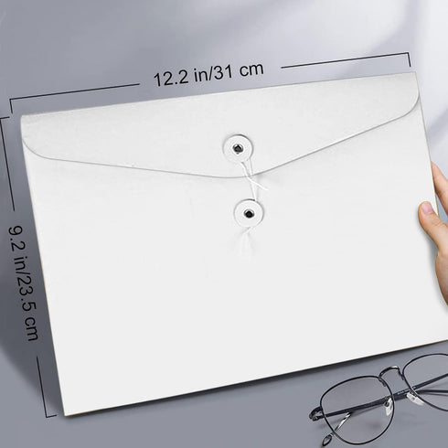 VANRA Kraft String Envelope File Folder, Project Pockets Document Organizer, Flat-No Expansion A4 Size (White, Pack of