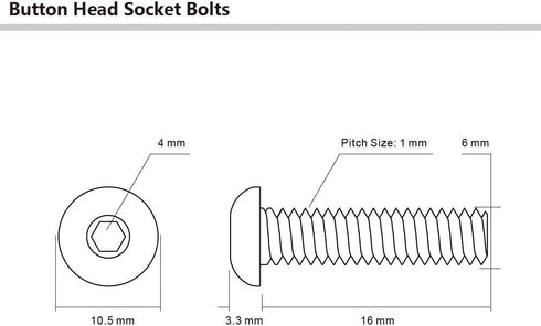 M6 x 16mm Button Head Hex Socket Cap Screws Bolts, 10.9 Grade Alloy Steel, Fully Threaded, 25 PCS (Black Oxide Finish)