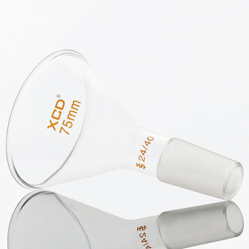 Glass Powder Funnel, Borosilicate Glass Filter Funnel, Short Stem with 75 mm Top Outer Dimension, 24/40 Inner Joint