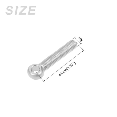 Shoulder Swing Lifting Bolt (M8x40mm) 2Pcs, 304 Stainless Steel Eye Bolts - for Home Renovation, Pipeline Gate Valves Fasteners, Silver