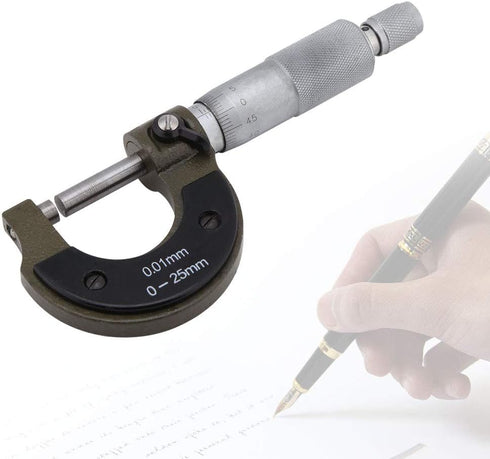 Outside Micrometer, Alloy Professional Metric Inch Measuring Tool Set High Precision Graduation Thickness Gauge 0.01mm Resolution Accuracy 0 to 25mm Range Ratchet Stop Machinist Industrial