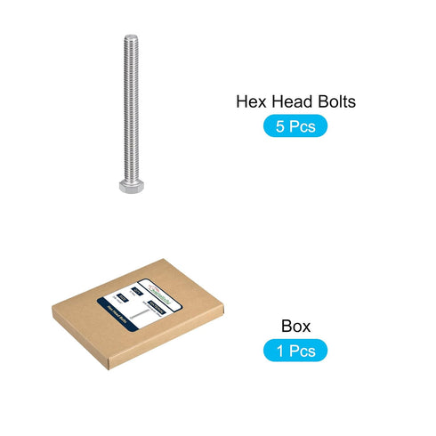 Hex Bolts 5Pcs (3/8-16x4"), 304 Stainless Steel Fully Threaded Hex Head Screws for Furniture Repair, Silver