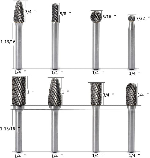 Carbide Burr Set, 8pcs JESTUOUS 1/4 Inch Shank Diameter Double Cut Rotary Files for Metal Grinding and Polishing