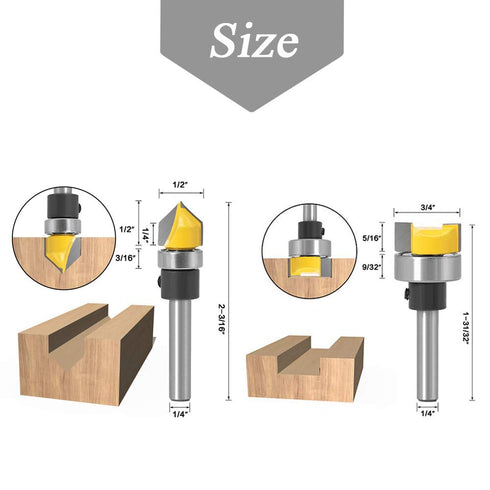 6 Set 1/4-Inch Trimming Mesee Pieces Template Router Bit with Bearing, Shank Straight Bits and Bowl Tray Bits V
