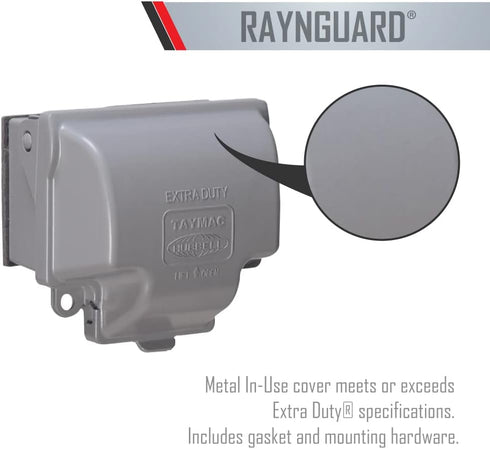 TayMac MX3300 RaynGuard Extra Duty Metal Weatherproof in-Use Cover, 1-Gang, Gray.