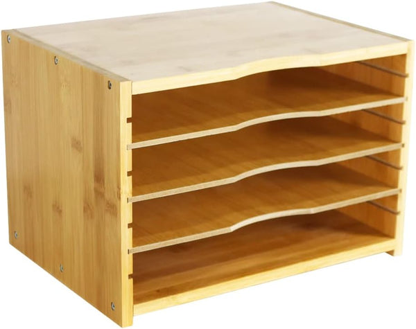 File Organizer with 3 Adjustable Shelves, Bamboo Document Letter Tray for Desktop Office Home Study Workstation Desk