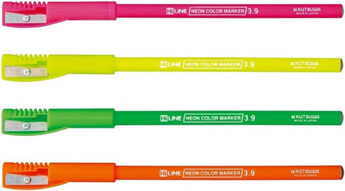 Kutsuwa RF017GR-4SKU Pencil Fluorescent Markers, Set of 4 Colors