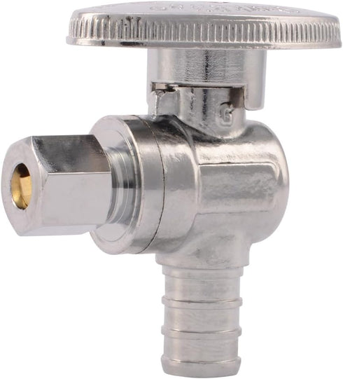 SharkBite 1/2 x 1/4 Inch OD Compression Crimp Angle Stop Valve - Quarter Turn Brass Plumbing Fitting