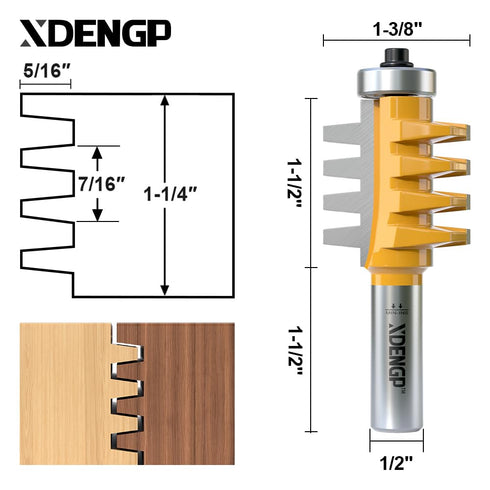 1/2" Professional Finger Joint Router Bit Shank, Reversible Finger Glue Joint Router Bit for Woodworking, Finger Joint