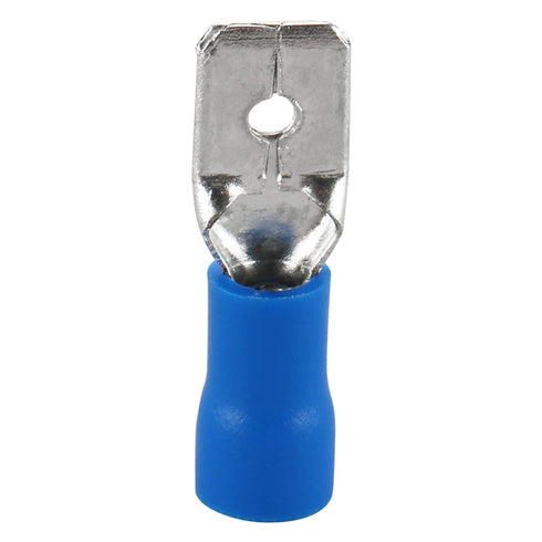 Baomain 1/4" Male Quick Disconnects Vinyl Insulated Spade Wire Connector (100PCS, 16-14AWG, 6.3mm Blue MDD 2-250)