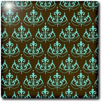 3dRose 8 Inch Elegant Aqua Blue Chandelier Damask On Brown Trendy Pattern Ceramic Tile