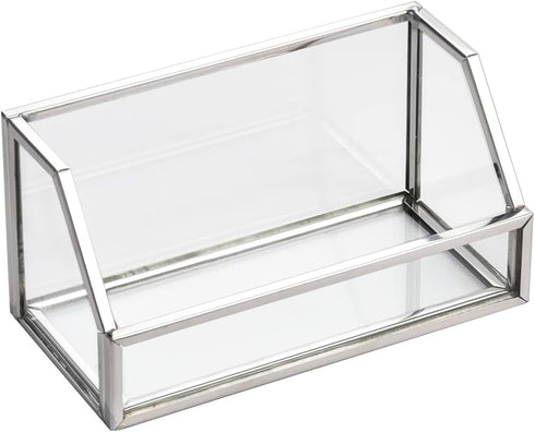 Feyarl Glass Business Card Holder Stand, Gold Office Name Card Display for Desktop