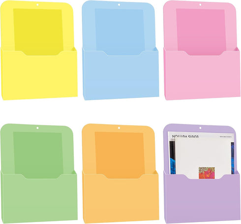 Fuutreo 6 Pcs Magnetic Wall File Organizer, Magnetic Wall Holder for Mail Letters Paper Office Supplies, Mixed Color