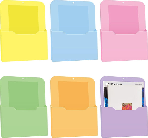 Fuutreo 6 Pcs Magnetic Wall File Organizer, Magnetic Wall Holder for Mail Letters Paper Office Supplies, Mixed Color