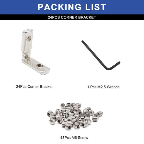24pcs 2020 Aluminum Extrusion Connector Corner Bracket, Joining Hardware with Screws for 8020 Aluminum Profile
