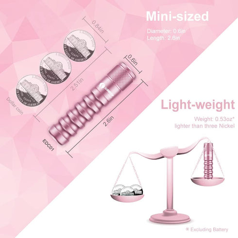 LUMINTOP EDC01 Pink Keychain Flashlight, 120 Lumen AAA Waterproof EDC Light for Everyday Use, 32 Hours