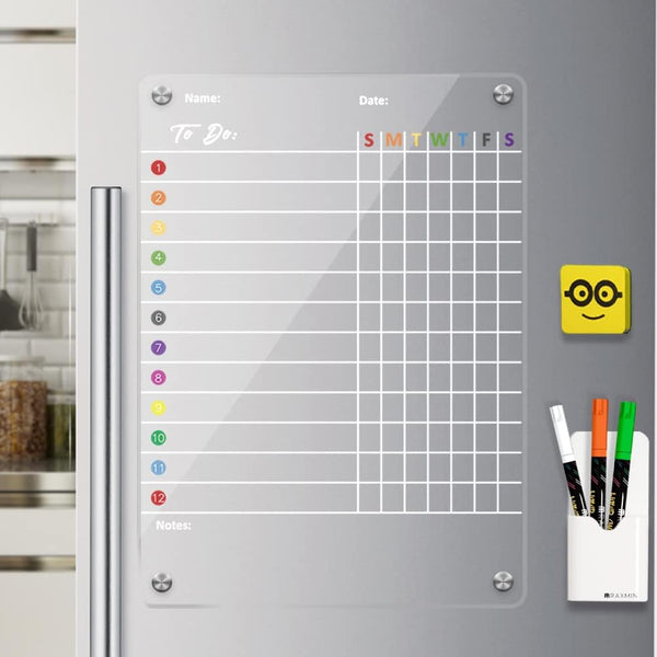 RR RAXMIN 17''x12'' Magnetic Acrylic Chore Chart - Clear Dry Erase Board for Adults and Teenagers with 3 Markers