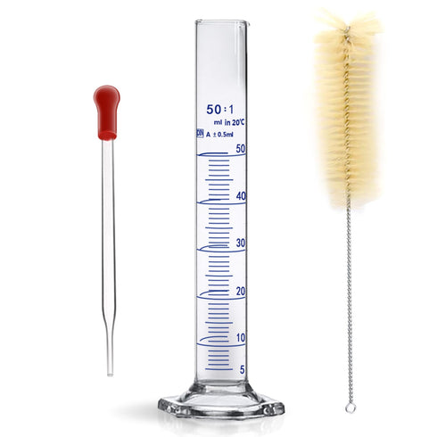 Thick Glass Graduated Cylinder 50ML with Hexagon Base and Cylinder Brush for Measuring Liquid Lab