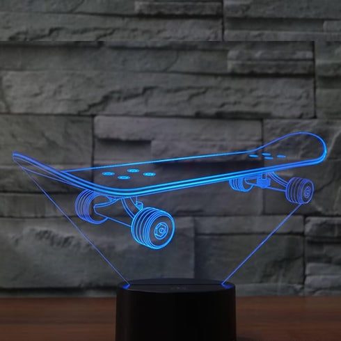 BVAZTVP 3D Light,7 Skateboard LED Table Desk Lamp,Optical Illusion Night Colors Change with USB Charge Touch Control