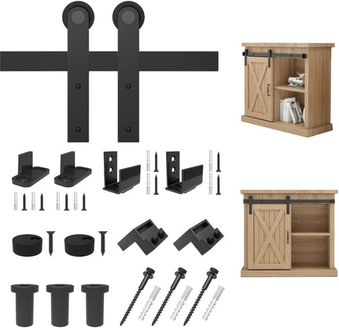 4FT ZEKOO Super Mini Sliding Barn Door Hardware Kit for Single Door Cabinet, Small Barn Door Hardware Track Kit for TV