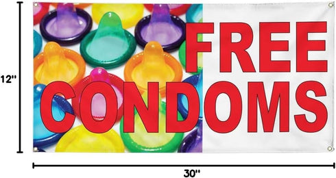 Fastasticdeals 4 Grommets 12x30Inches Vinyl Banner Multiple Sizes Free Condoms Red Rainbow Health & Medical Outdoor