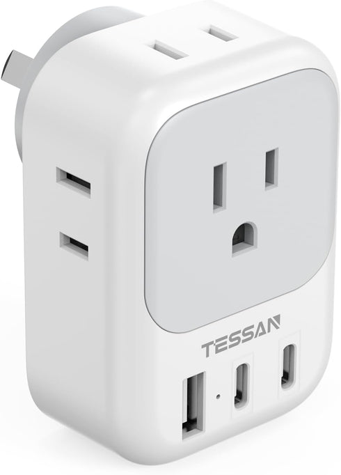 Australia New Zealand Power Adapter USB C, TESSAN Power Plug Adapter with 4 Electrical Outlets and 3 USB Ports