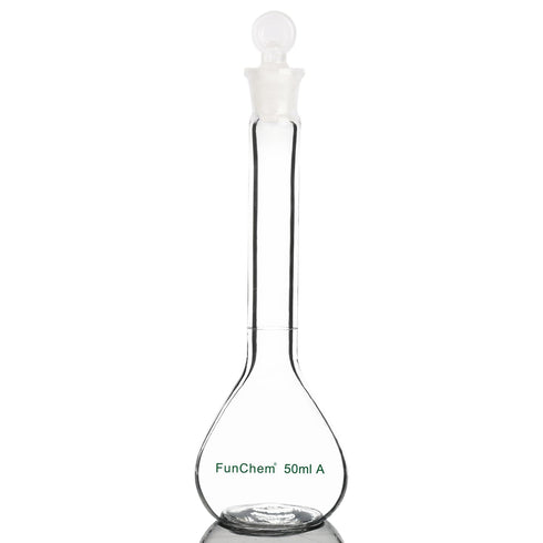 Glass Volumetric Flask with Glass Stopper, Borosilicate Heavy Wall Class A, 50 ml (Pack of 1)