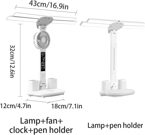 niccryle 3 Dimmable Foldable Led Desk Lamp with Fan Clock Light Study, Lighting Modes, Adjustable Table Lamp Eye Caring