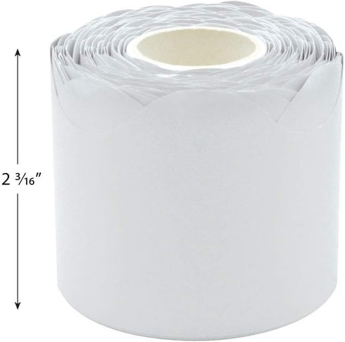 Teacher Created Resources White Scalloped Rolled Border Trim - 50ft for Decorating Bulletin Boards, Walls, Desks, and