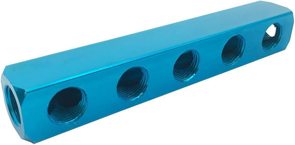 1/2" PT Threaded Ports Aluminum Quick Connect 5 Way Air Manifold Block Splitter, Blue