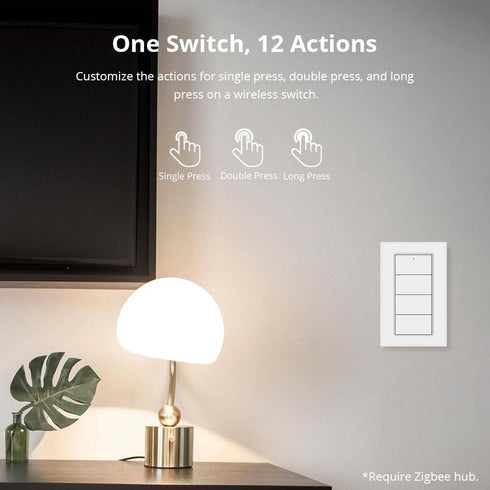 4-Way Wireless Zigbee Smart Button, Remote Control Button Switch for Smart Home Devices, Scene Controller, Compatible