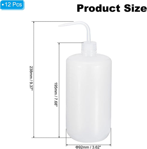 PATIKIL 1000ml Wash Bottle, 12pcs Plastic Squeeze Bottle, Narrow Mouth Watering Tools for Green Soap Cleaning, Clear