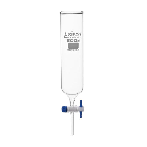EISCO 500ml Dropping Funnel, PTFE Key Stopcock, Open Top, Ungraduated Borosilicate Glass, Cylindrical