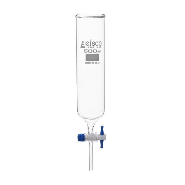EISCO 500ml Dropping Funnel, PTFE Key Stopcock, Open Top, Ungraduated Borosilicate Glass, Cylindrical