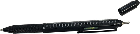 Performance Tool W9217 Multi-Function Aluminum Black Ballpoint Pens, 2 pk. with LED Light, Stylus, Ruler, Level,