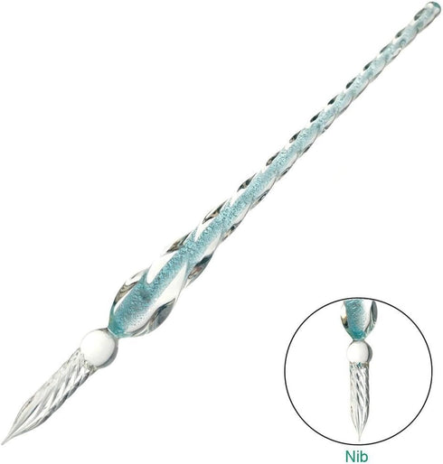 Vintage Handmade Glass Dip Pen Set, Elegant Crystal Signature Pen Gift (Light Blue)