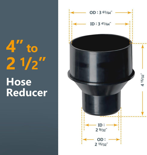 POWERTEC 4 Inch to 2-1/2 Inch Reducer and Dust Control Flex Cuff with Stainless Steel Key Hose Clamps