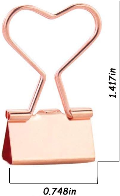 Rose Gold Metal Binder Clips with Heart Shaped Handle 0.74"/19mm Foldback Clips in Acrylic Crystal Box for Office Home