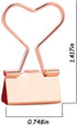 Rose Gold Metal Binder Clips with Heart Shaped Handle 0.74"/19mm Foldback Clips in Acrylic Crystal Box for Office Home