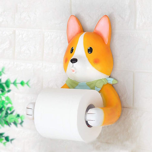 1pc Cabilock Corgi Design Toilet Tissue Rack Hanger Cute Animal Wall Shelf for Bathroom Storage Space-Saving Tissue